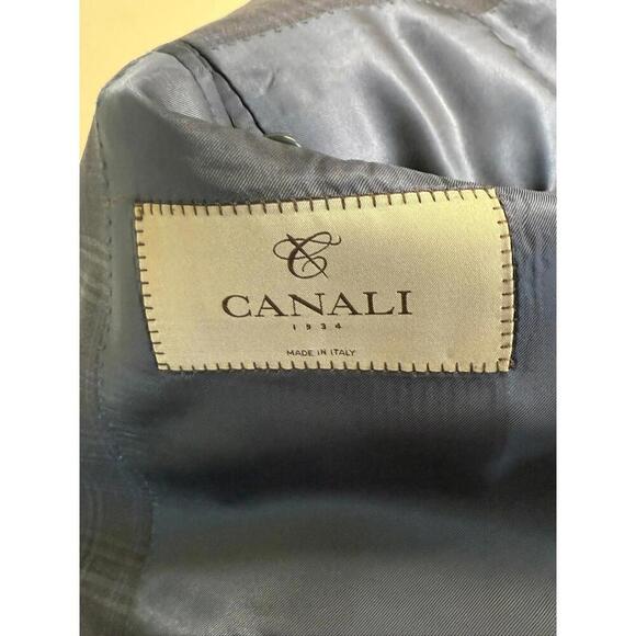 Canali Made In Italy 100% Wool Navy Blue Plaid Blazer Jacket Size 56R - Picture 5 of 9